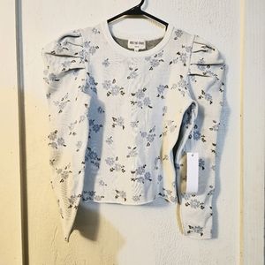 Kiss the Stars Floral Puff Sleeve Knitted Blouse XS
